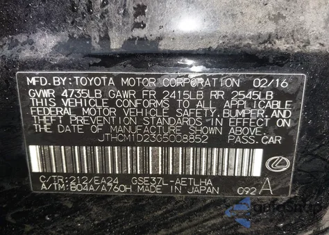 2016 Lexus Is 300 z USA, uszkodzony, nr VIN JTHCM1D23G5008852